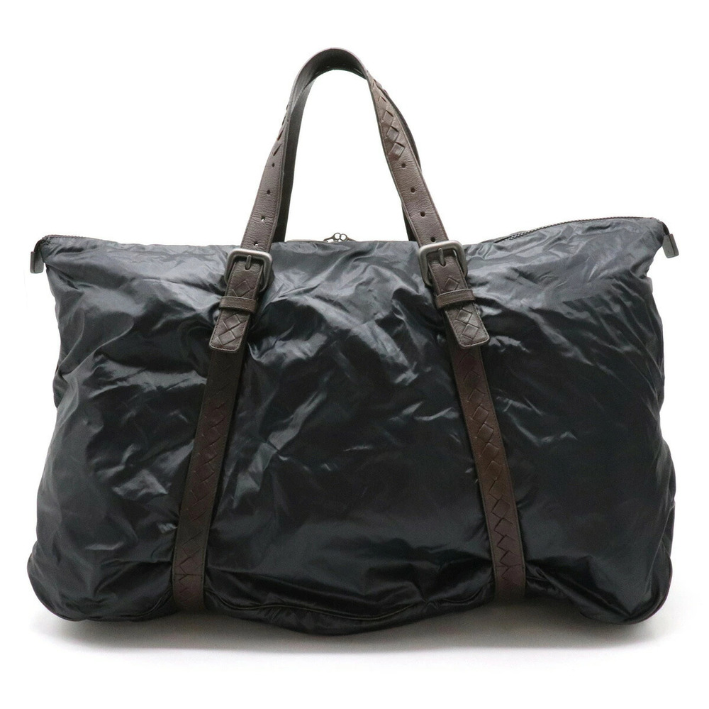 BOTTEGA VENETA Spinnaker Boston Bag Shoulder Leather Black Dark Brown